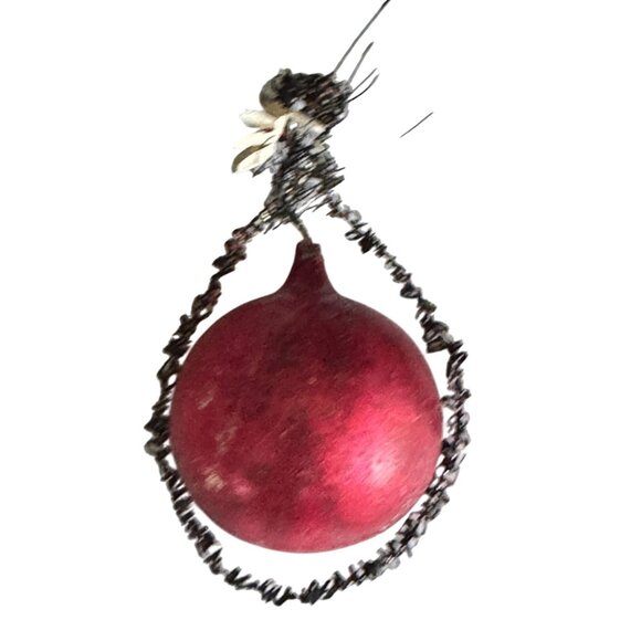 Antique German c1930 Blown Glass Indented Red Ornament With Wire Hanger 2.5" Vin - Picture 3 of 4